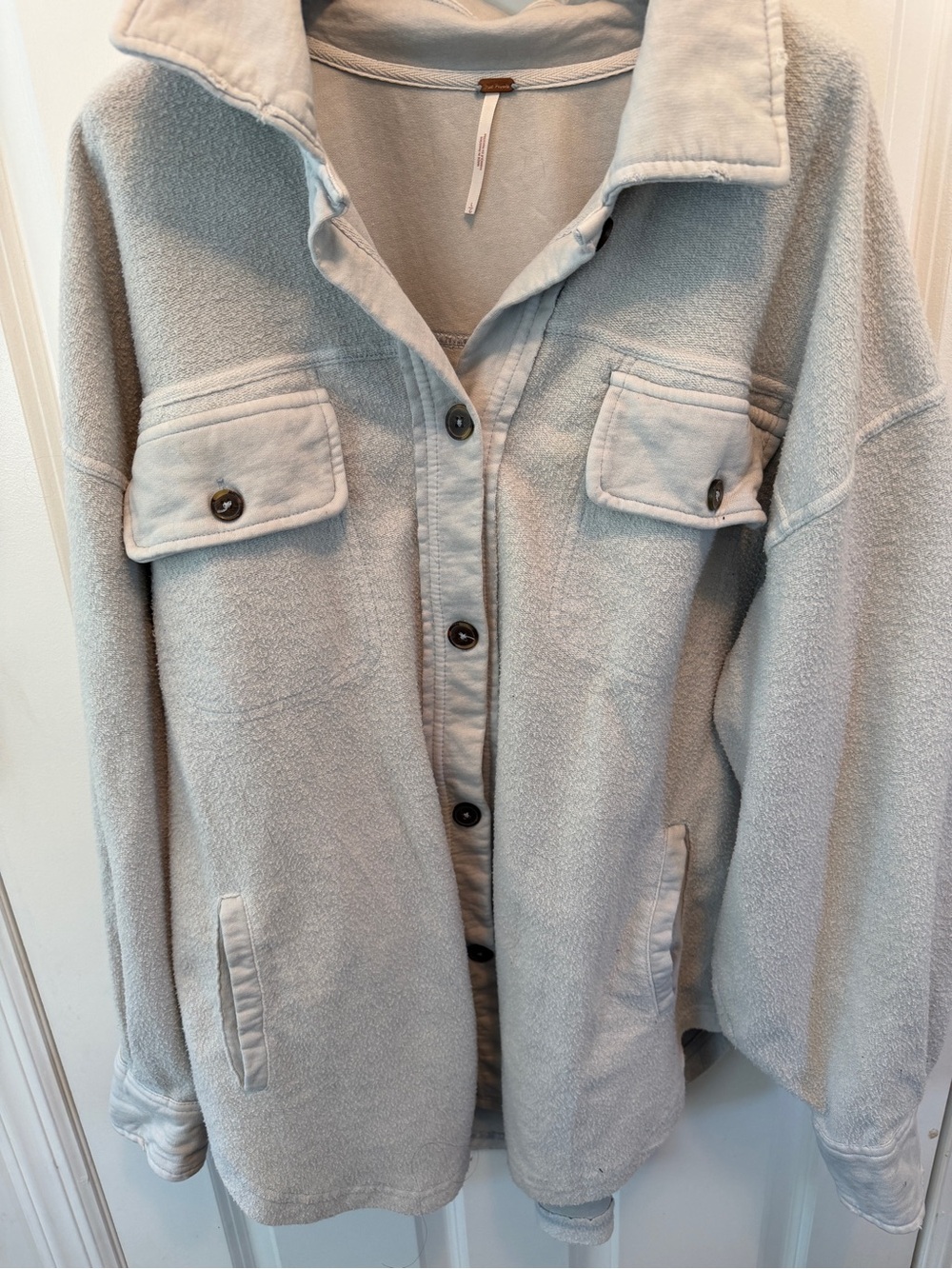 Free People Pale Blue Teddy Button-Front Jacket - Picture 2 of 8